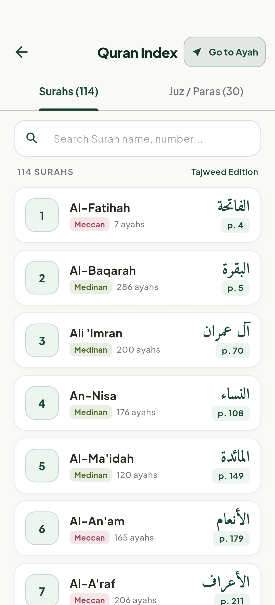Surah Index